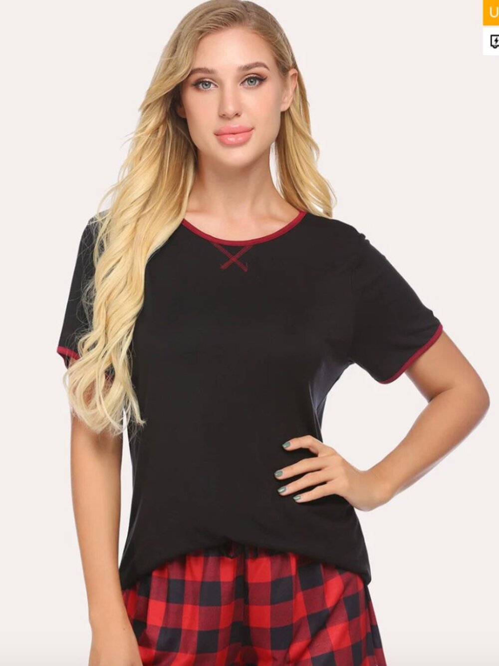 NEW with tag Ekouaer Black Tshirt w/ Burgundy Red Stitching/Piping-XL